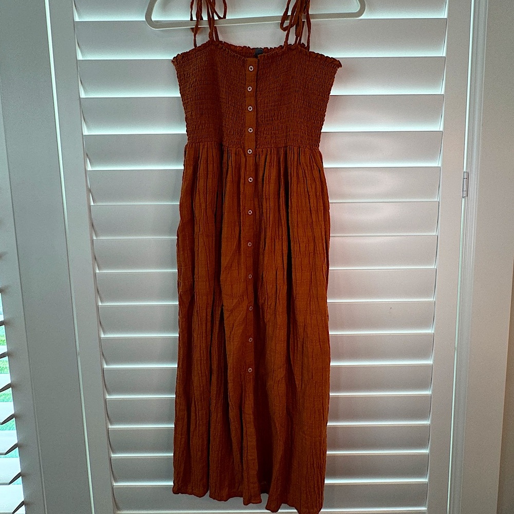 Aerie Smocked Dress with straps and buttons